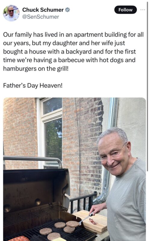 Chuck Schumer deletes staged Father's Day BBQ photo after the internet ...